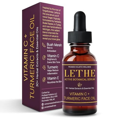 LETHE Vegan Botanical Face Serum with Vitamin C & 50 Natural Extracts – Improve Skin Tone, Firmness & Smoothness – Natural Skincare for Dark Spots & Uneven Skin – 1oz