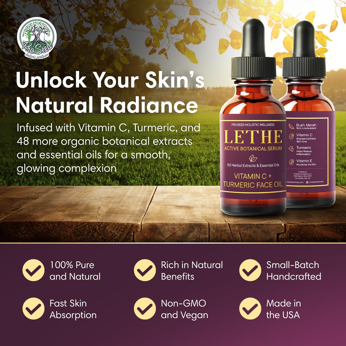 LETHE Vegan Botanical Face Serum with Vitamin C & 50 Natural Extracts – Improve Skin Tone, Firmness & Smoothness – Natural Skincare for Dark Spots & Uneven Skin – 1oz - görsel 13