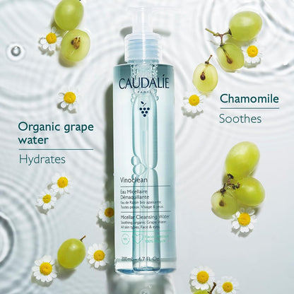 Caudalie Vinoclean Micellar Cleansing Water - 200 mL / 6.7 Fl Oz - Gentle Makeup Remover & Face Cleanser Avelisse