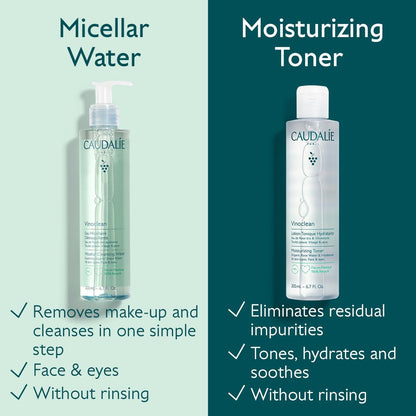 Caudalie Vinoclean Micellar Cleansing Water - 200 mL / 6.7 Fl Oz - Gentle Makeup Remover & Face Cleanser Avelisse