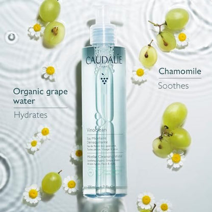 Caudalie Vinoclean Micellar Cleansing Water - 200 mL / 6.7 Fl Oz - Gentle Makeup Remover & Face Cleanser Avelisse