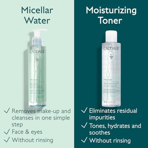 Caudalie Vinoclean Micellar Cleansing Water - 200 mL / 6.7 Fl Oz - Gentle Makeup Remover & Face Cleanser Avelisse