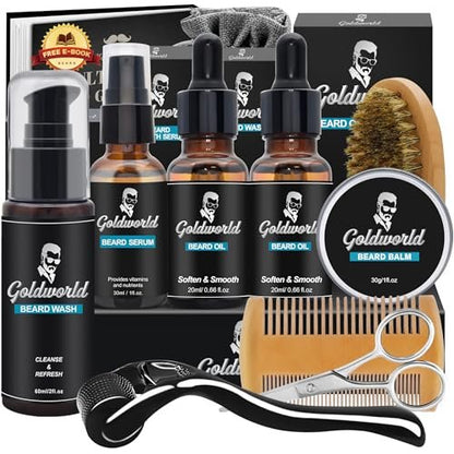 Complete Beard Grooming Kit: Wash, Oil, Balm, Brush, Comb & Scissors – GoldWorld Avelisse