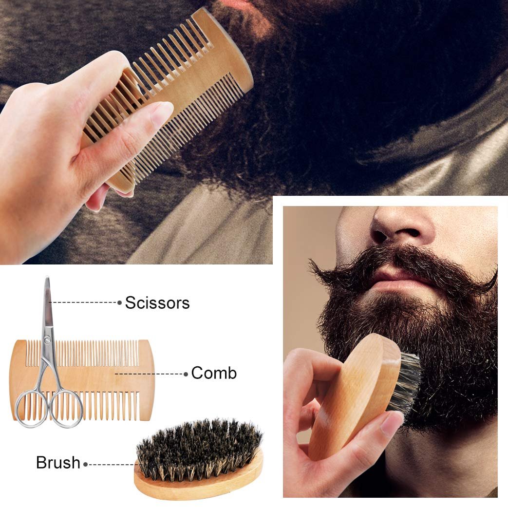 Complete Beard Grooming Kit: Wash, Oil, Balm, Brush, Comb & Scissors – GoldWorld Avelisse