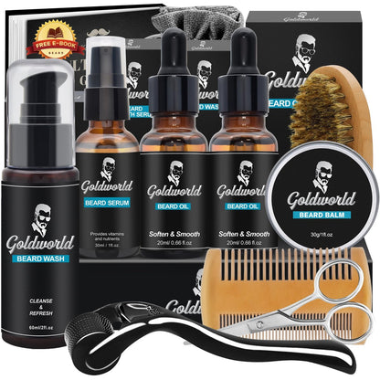 Complete Beard Grooming Kit: Wash, Oil, Balm, Brush, Comb & Scissors – GoldWorld Avelisse