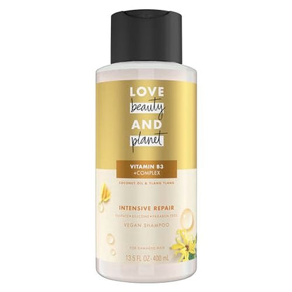 Love Beauty and Planet Vitamin B3 Coconut Oil & Ylang Ylang Intensive Repair Shampoo for Damaged Hair, Sulfate-Free, Silicone-Free, Paraben-Free, Cruelty-Free, 13.5 oz