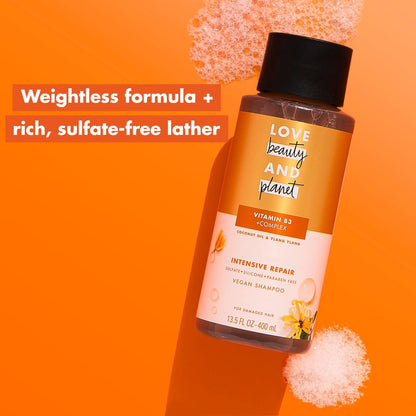 Love Beauty and Planet Vitamin B3 Coconut Oil & Ylang Ylang Intensive Repair Shampoo for Damaged Hair, Sulfate-Free, Silicone-Free, Paraben-Free, Cruelty-Free, 13.5 oz