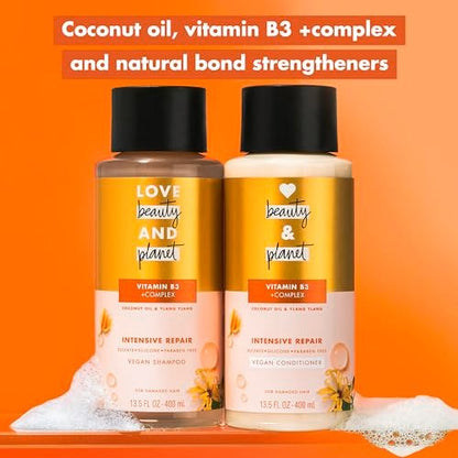 Love Beauty and Planet Vitamin B3 Coconut Oil & Ylang Ylang Intensive Repair Shampoo for Damaged Hair, Sulfate-Free, Silicone-Free, Paraben-Free, Cruelty-Free, 13.5 oz