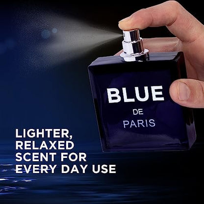 NovoGlow Blue De Paris For Men - 3.4 Fl. Oz. (100ml) Eau de Toilette - Refreshing Woody, Floral & Fruity Fragrance - Long-Lasting Masculine Scent, Ideal Gift Avelisse