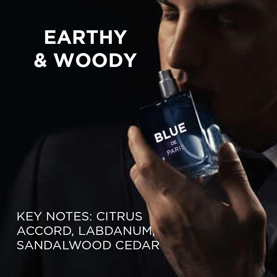 NovoGlow Blue De Paris For Men - 3.4 Fl. Oz. (100ml) Eau de Toilette - Refreshing Woody, Floral & Fruity Fragrance - Long-Lasting Masculine Scent, Ideal Gift Avelisse