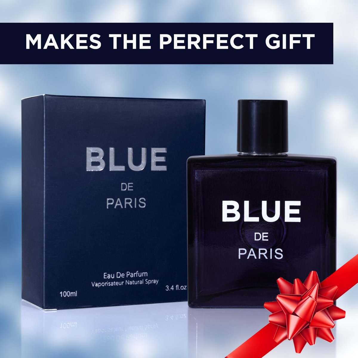 NovoGlow Blue De Paris For Men - 3.4 Fl. Oz. (100ml) Eau de Toilette - Refreshing Woody, Floral & Fruity Fragrance - Long-Lasting Masculine Scent, Ideal Gift Avelisse