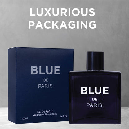 NovoGlow Blue De Paris For Men - 3.4 Fl. Oz. (100ml) Eau de Toilette - Refreshing Woody, Floral & Fruity Fragrance - Long-Lasting Masculine Scent, Ideal Gift Avelisse