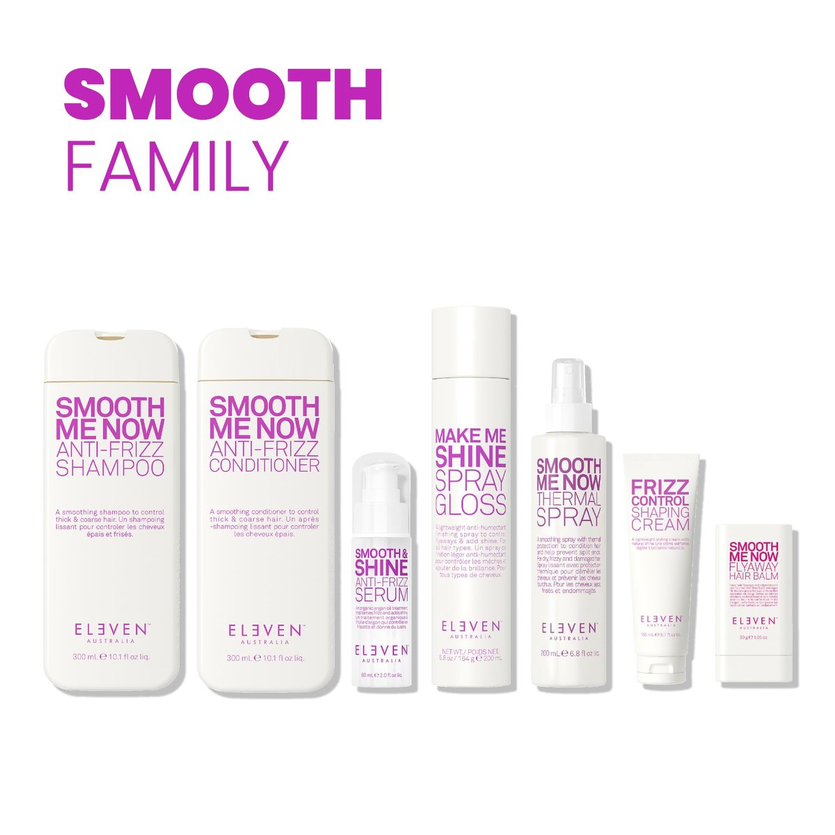 ELEVEN AUSTRALIA Smooth & Shine Anti-Frizz Serum - Lightweight Hair Serum for Men and Women, Tames Frizzy Hair, Adds Shine, 2 fl oz Avelisse