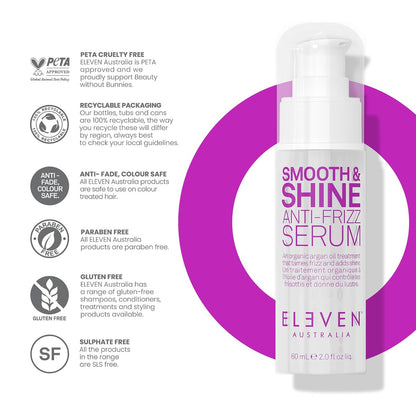 ELEVEN AUSTRALIA Smooth & Shine Anti-Frizz Serum - Lightweight Hair Serum for Men and Women, Tames Frizzy Hair, Adds Shine, 2 fl oz Avelisse