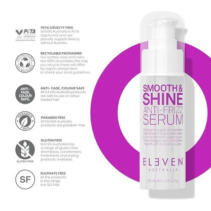 ELEVEN AUSTRALIA Smooth & Shine Anti-Frizz Serum - Lightweight Hair Serum for Men and Women, Tames Frizzy Hair, Adds Shine, 2 fl oz Avelisse