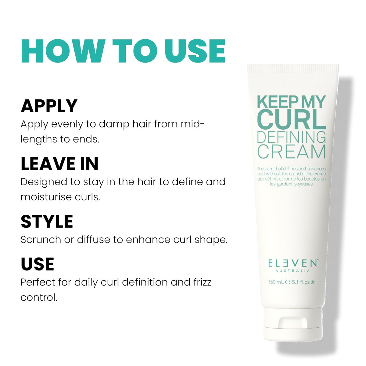 ELEVEN AUSTRALIA Keep My Curl Defining Cream - Curly Hair Products for Women & Men, Enhances Natural Waves, Adds Bounce & Moisture, Paraben Free - 5.1 fl oz - görsel 7