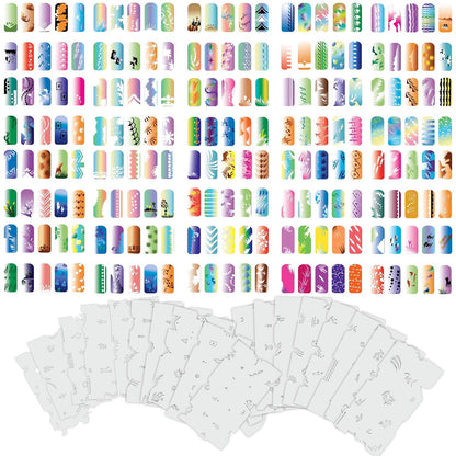 Custom Body Art Airbrush Nail Stencils Set #8 - 320 Unique Nail Art Designs from 20 Reusable Mylar Templates