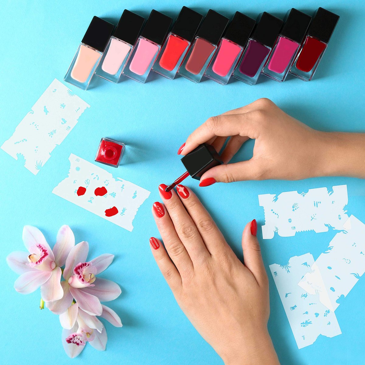 Custom Body Art Airbrush Nail Stencils Set #8 - 320 Unique Nail Art Designs from 20 Reusable Mylar Templates - görsel 11