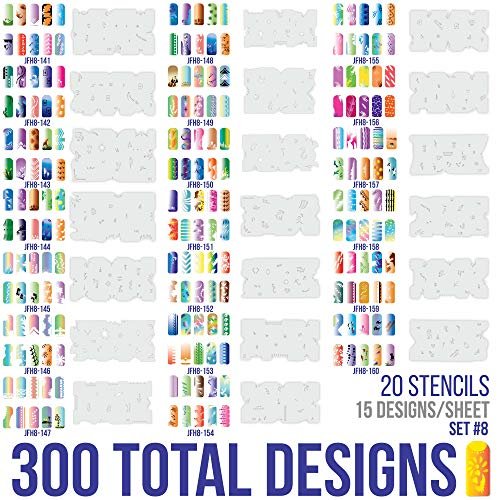 Custom Body Art Airbrush Nail Stencils Set #8 - 320 Unique Nail Art Designs from 20 Reusable Mylar Templates - görsel 4