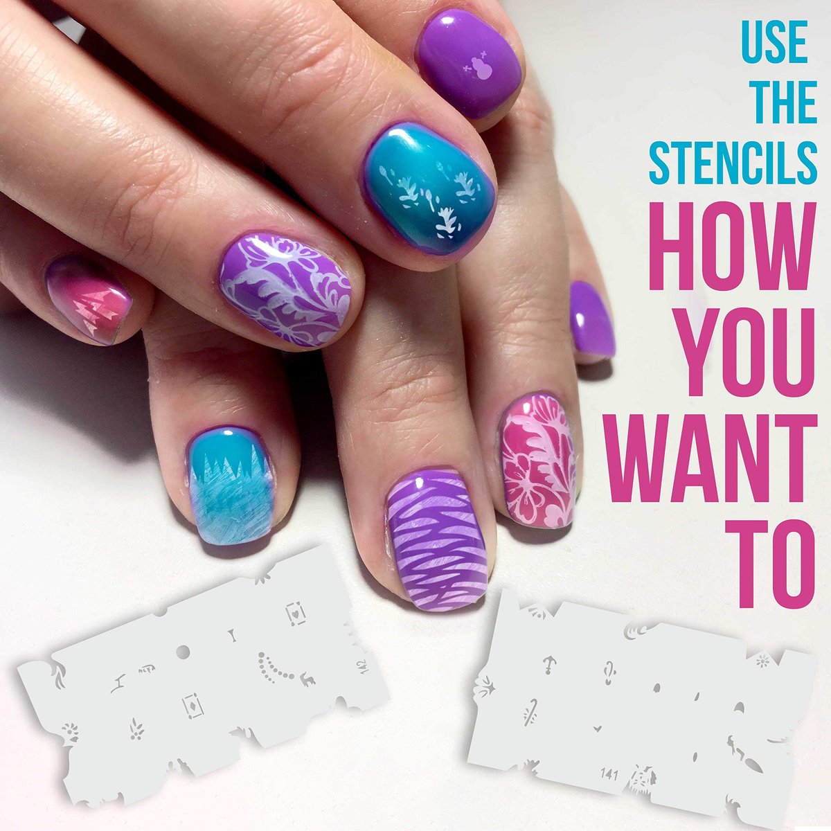 Custom Body Art Airbrush Nail Stencils Set #8 - 320 Unique Nail Art Designs from 20 Reusable Mylar Templates - görsel 5