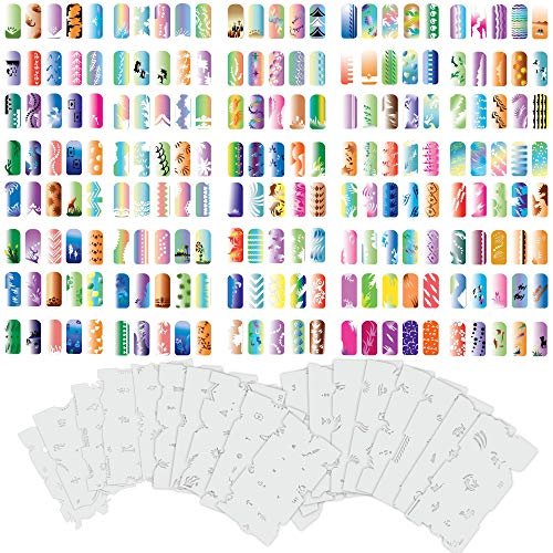 Custom Body Art Airbrush Nail Stencils Set #8 - 320 Unique Nail Art Designs from 20 Reusable Mylar Templates - görsel 2