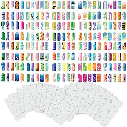 Custom Body Art Airbrush Nail Stencils Set #8 - 320 Unique Nail Art Designs from 20 Reusable Mylar Templates