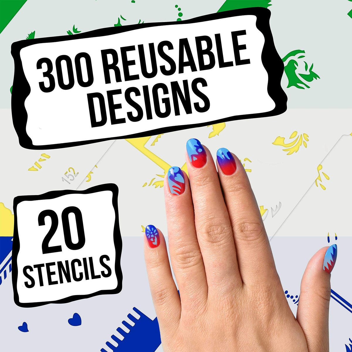 Custom Body Art Airbrush Nail Stencils Set #8 - 320 Unique Nail Art Designs from 20 Reusable Mylar Templates - görsel 7