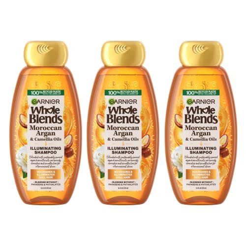 Garnier Whole Blends Moroccan Argan & Camellia Oils Illuminating Shampoo for Silky Shine, 12.5 Fl Oz (Pack of 3) Avelisse