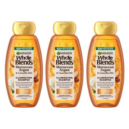 Garnier Whole Blends Moroccan Argan & Camellia Oils Illuminating Shampoo for Silky Shine, 12.5 Fl Oz (Pack of 3) Avelisse