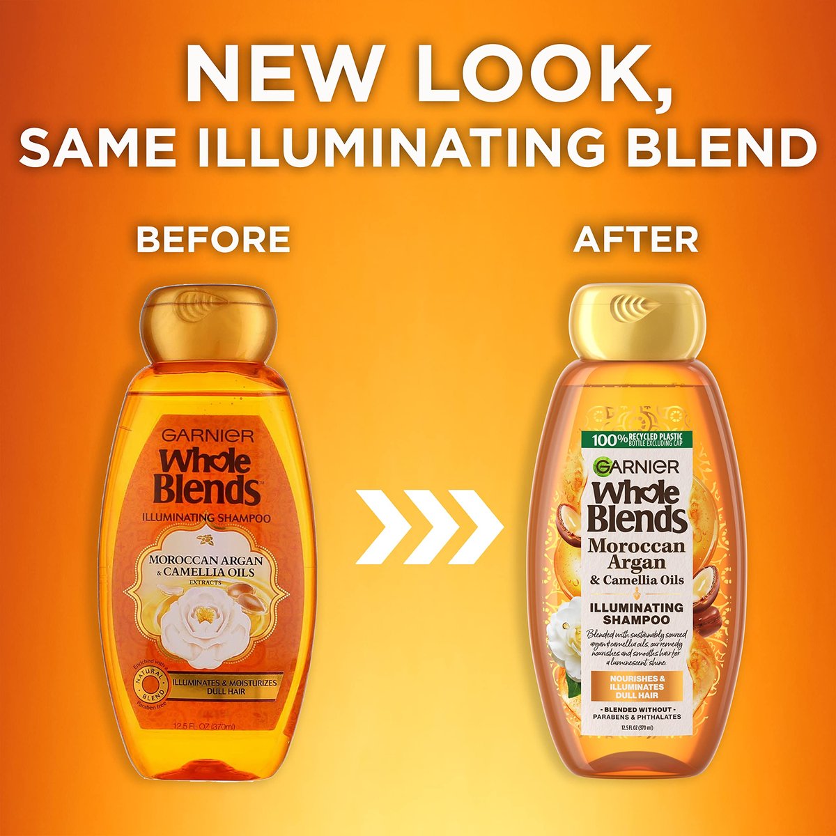 Garnier Whole Blends Moroccan Argan & Camellia Oils Illuminating Shampoo for Silky Shine, 12.5 Fl Oz (Pack of 3) Avelisse