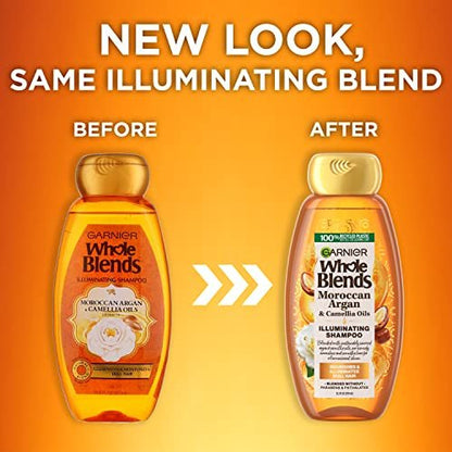 Garnier Whole Blends Moroccan Argan & Camellia Oils Illuminating Shampoo for Silky Shine, 12.5 Fl Oz (Pack of 3) Avelisse