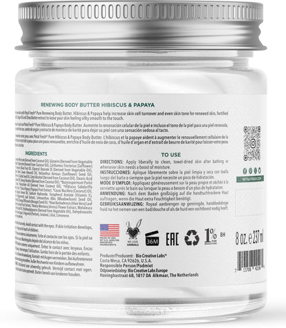 Petal Fresh Pure Renewing Hibiscus & Papaya Body Butter - Organic Coconut Oil, Argan Oil, Shea Butter - Skin Softening Moisturizer for All Skin Types - Vegan & Cruelty Free - 8 oz