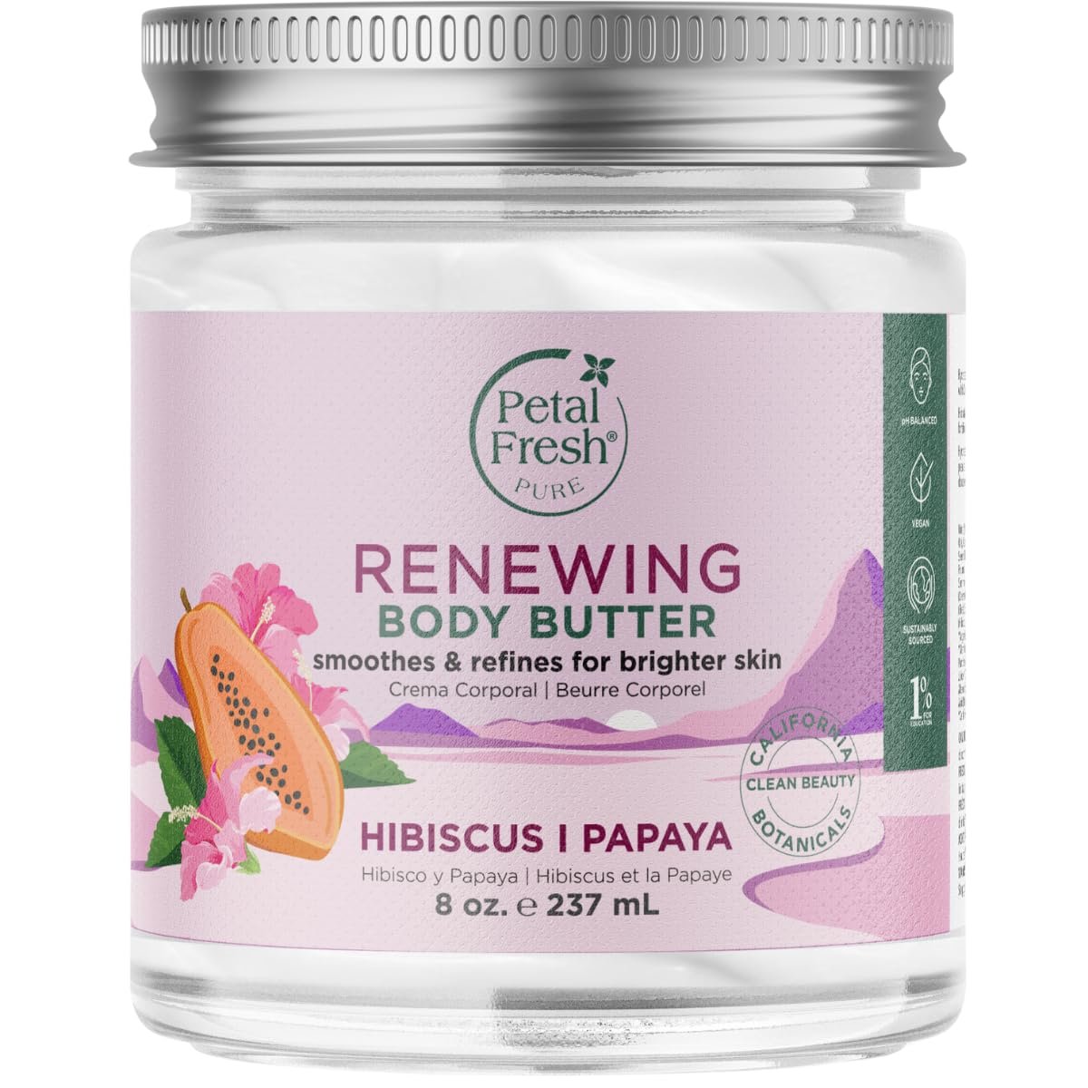 Petal Fresh Pure Renewing Hibiscus & Papaya Body Butter - Organic Coconut Oil, Argan Oil, Shea Butter - Skin Softening Moisturizer for All Skin Types - Vegan & Cruelty Free - 8 oz - görsel 1