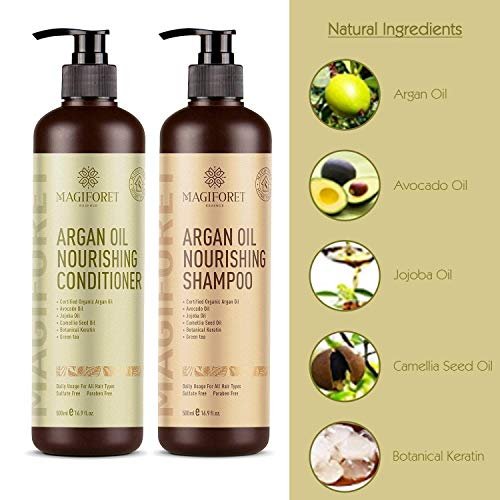 MagiForet Natural Argan Oil Shampoo & Conditioner Set for Dry, Damaged, Colored Hair - 16.9 Fl Oz Each (Pack of 2) - görsel 8