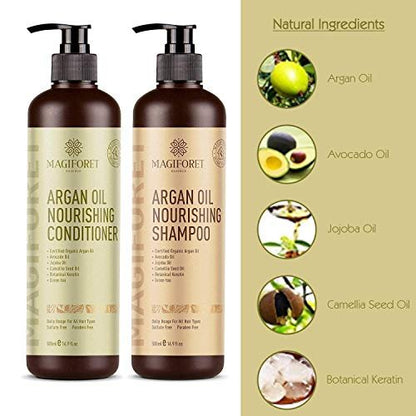 MagiForet Natural Argan Oil Shampoo & Conditioner Set for Dry, Damaged, Colored Hair - 16.9 Fl Oz Each (Pack of 2)