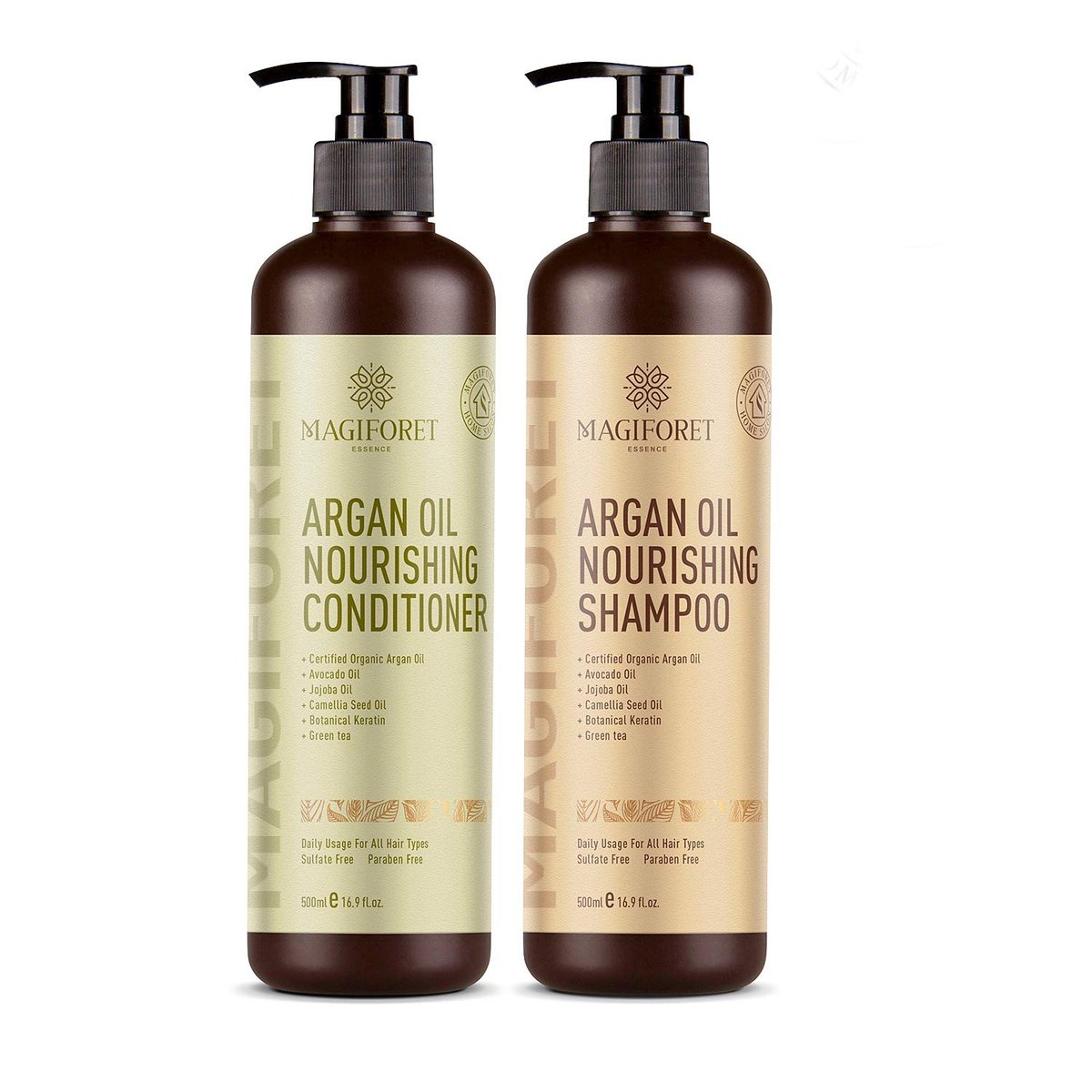 MagiForet Natural Argan Oil Shampoo & Conditioner Set for Dry, Damaged, Colored Hair - 16.9 Fl Oz Each (Pack of 2) - görsel 1