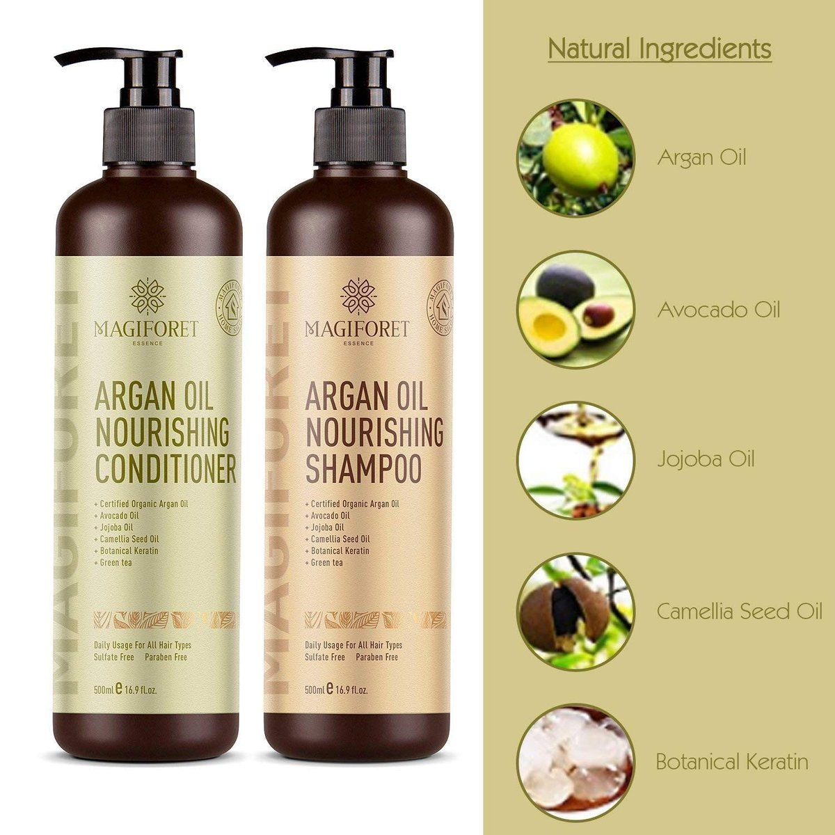 MagiForet Natural Argan Oil Shampoo & Conditioner Set for Dry, Damaged, Colored Hair - 16.9 Fl Oz Each (Pack of 2) - görsel 7