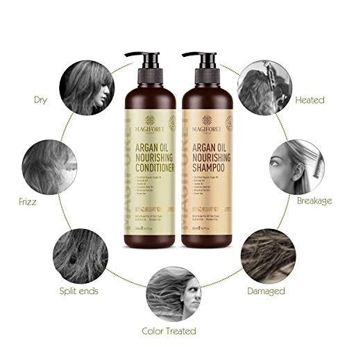 MagiForet Natural Argan Oil Shampoo & Conditioner Set for Dry, Damaged, Colored Hair - 16.9 Fl Oz Each (Pack of 2) - görsel 6
