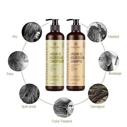 MagiForet Natural Argan Oil Shampoo & Conditioner Set for Dry, Damaged, Colored Hair - 16.9 Fl Oz Each (Pack of 2)