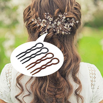 Bememo 20 Pcs U-Shaped Grip Hair Pins for Thick Hair - Spiral Braid Twist Styling Clips for Women, Wedding Bridal Hairstyles (Black and Brown)