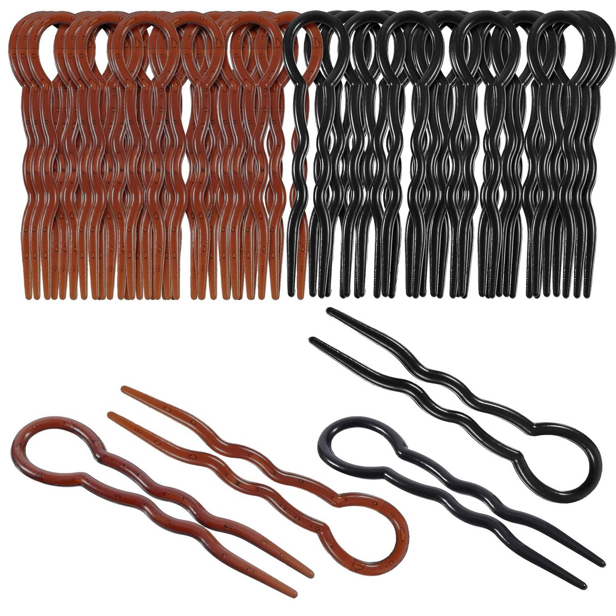 Bememo 20 Pcs U-Shaped Grip Hair Pins for Thick Hair - Spiral Braid Twist Styling Clips for Women, Wedding Bridal Hairstyles (Black and Brown) - görsel 1
