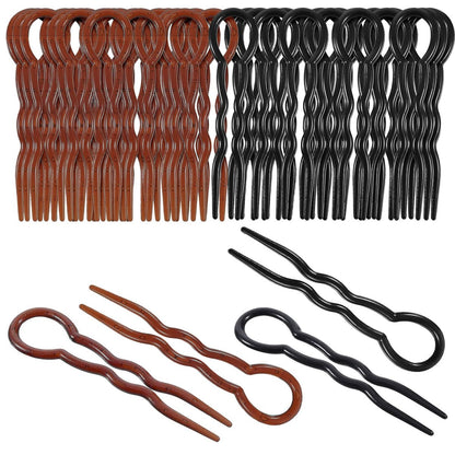 Bememo 20 Pcs U-Shaped Grip Hair Pins for Thick Hair - Spiral Braid Twist Styling Clips for Women, Wedding Bridal Hairstyles (Black and Brown)
