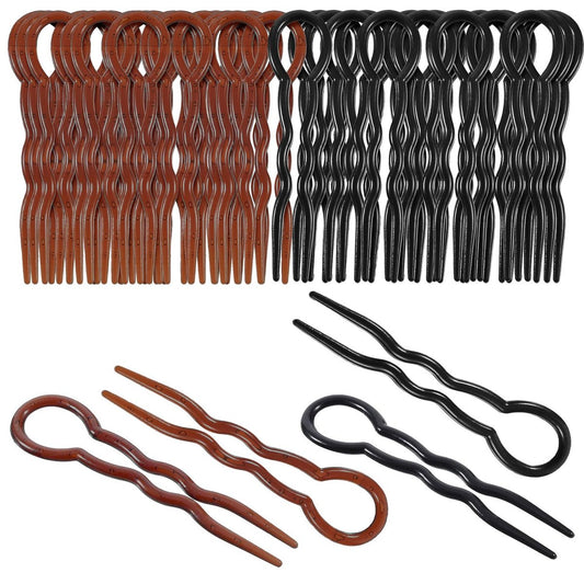Bememo 20 Pcs U-Shaped Grip Hair Pins for Thick Hair - Spiral Braid Twist Styling Clips for Women, Wedding Bridal Hairstyles (Black and Brown)