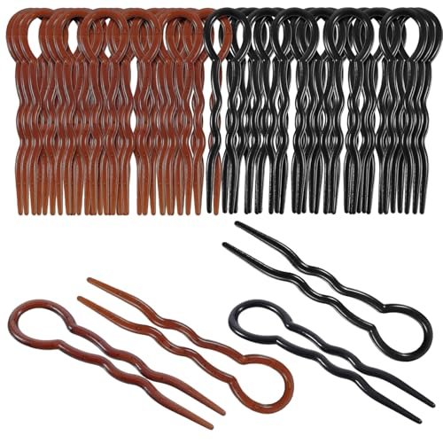 Bememo 20 Pcs U-Shaped Grip Hair Pins for Thick Hair - Spiral Braid Twist Styling Clips for Women, Wedding Bridal Hairstyles (Black and Brown) - görsel 2