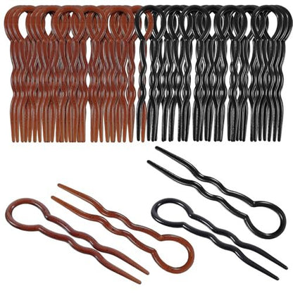 Bememo 20 Pcs U-Shaped Grip Hair Pins for Thick Hair - Spiral Braid Twist Styling Clips for Women, Wedding Bridal Hairstyles (Black and Brown)