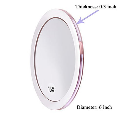 SANTOO 15X Magnifying Mirror - Rose Gold - 6 Inch Round with Suction Cups for Precise Makeup, Tweezing & Blackhead Removal Avelisse