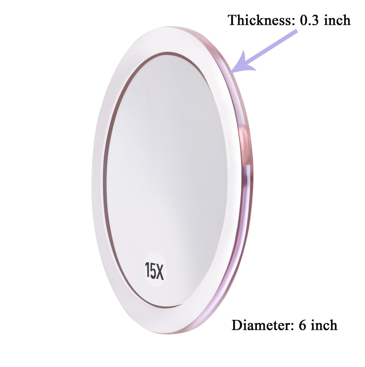 SANTOO 15X Magnifying Mirror - Rose Gold - 6 Inch Round with Suction Cups for Precise Makeup, Tweezing & Blackhead Removal Avelisse