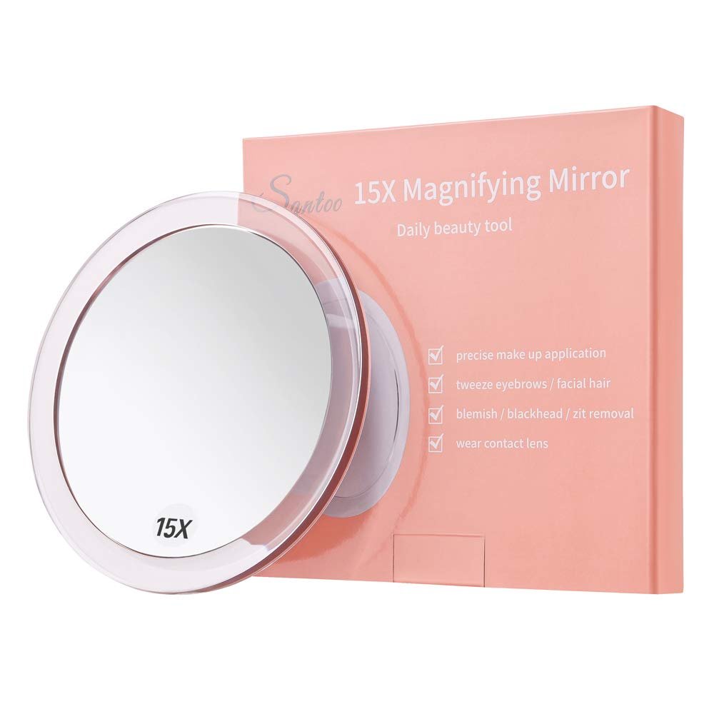 SANTOO 15X Magnifying Mirror - Rose Gold - 6 Inch Round with Suction Cups for Precise Makeup, Tweezing & Blackhead Removal Avelisse