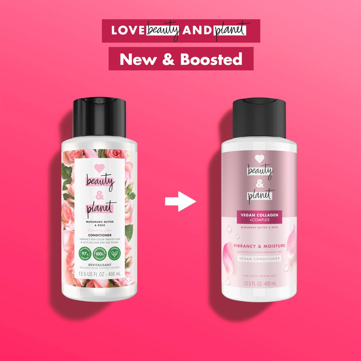 Love Beauty and Planet Vegan Collagen Moisture Conditioner with Murumuru Butter & Rose, for Color-Treated Hair Vibrancy, Sulfate-Free, Paraben-Free, Silicone-Free, Cruelty-Free, 13.5 oz Avelisse