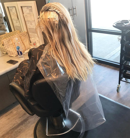 FRAMAR Backwards Bib Disposable Hair Cutting Capes – 50 Transparent Biodegradable Salon Capes for Hair Dye and Barbering Avelisse